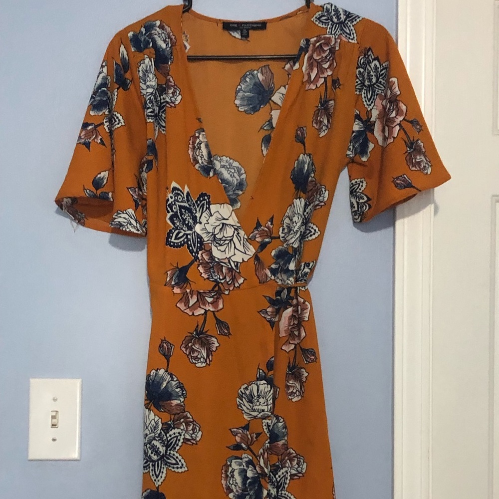 Orange and flower wrap dress